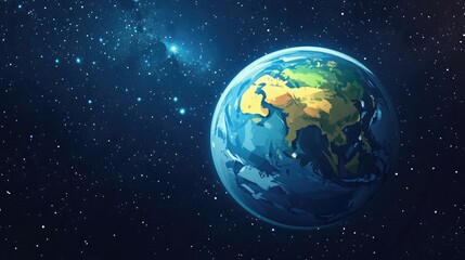 Fototapeta premium Cartoon rendering in 3D of Planet Earth set against a starry sky within the Solar System