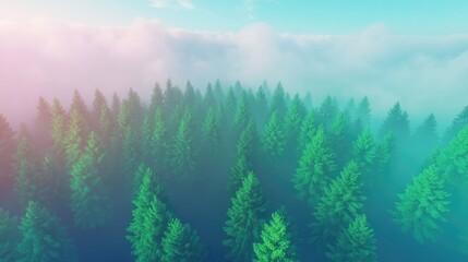 Panoramic view of a dense forest under a cloudy sky