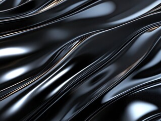 Shiny black liquid metal effect with smooth curves and highlights