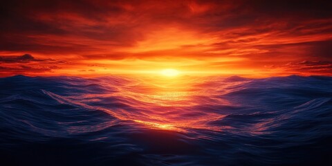 Obraz premium Serene and tranquil seascape during a vibrant orange sunset, Peaceful seascape at sunset with orange hues