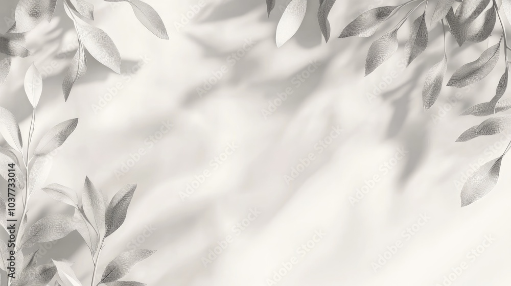 Poster Overlay effect for images and mockups featuring a gray shadow from willow leaves and branches on a light backdrop Abstract nature inspired blurred background with space for text
