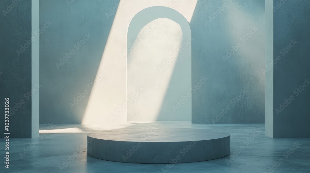 Poster minimalist abstract background with a pedestal 3d illustration and rendering