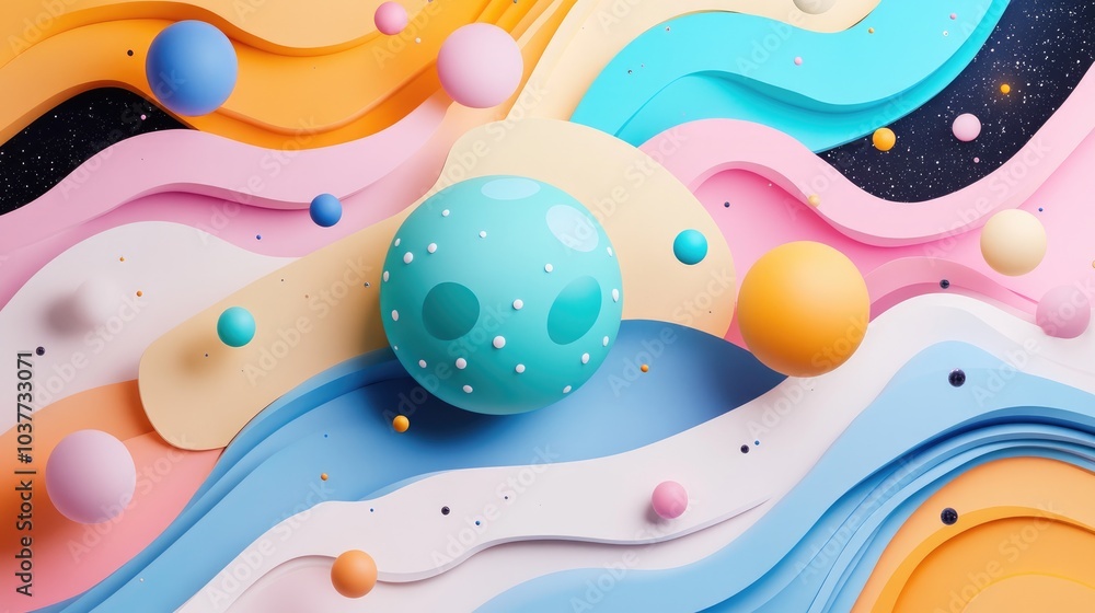 Aufkleber geometric pattern in a 3d cartoon rendering featuring a cosmic space color palette