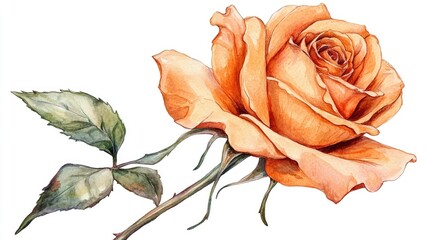 New perspective of a hand drawn watercolor rose ideal for use in postcards isolated on a white background