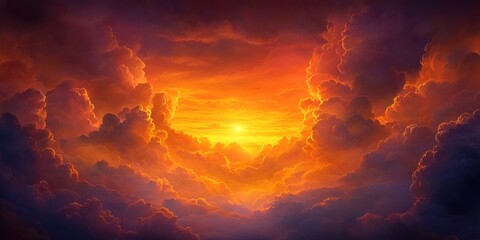 Obraz premium Golden sunlight illuminating the sky just before dusk, featuring clear and vibrant hues, Sunset sky illuminated by golden sunlight with vibrant colors