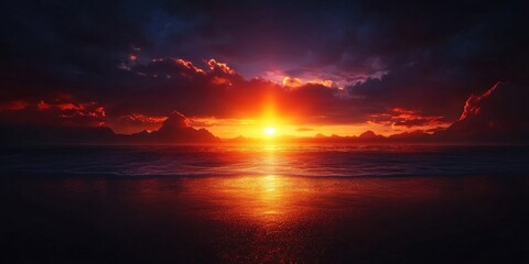 Fototapeta premium Stunning sunset backdrop over a serene beach, Beautiful sunset background over a calm beach