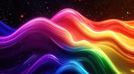 Obraz premium Abstract LGBT symbol with rainbow pride waves drifting in space Vibrant digital gradient background animation featuring fluid dynamics perfect for tech themes and natural water visuals