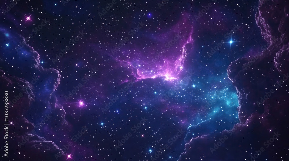 Poster cartoon 3d rendering of a cosmic backdrop featuring a space background with a star nebula textured s