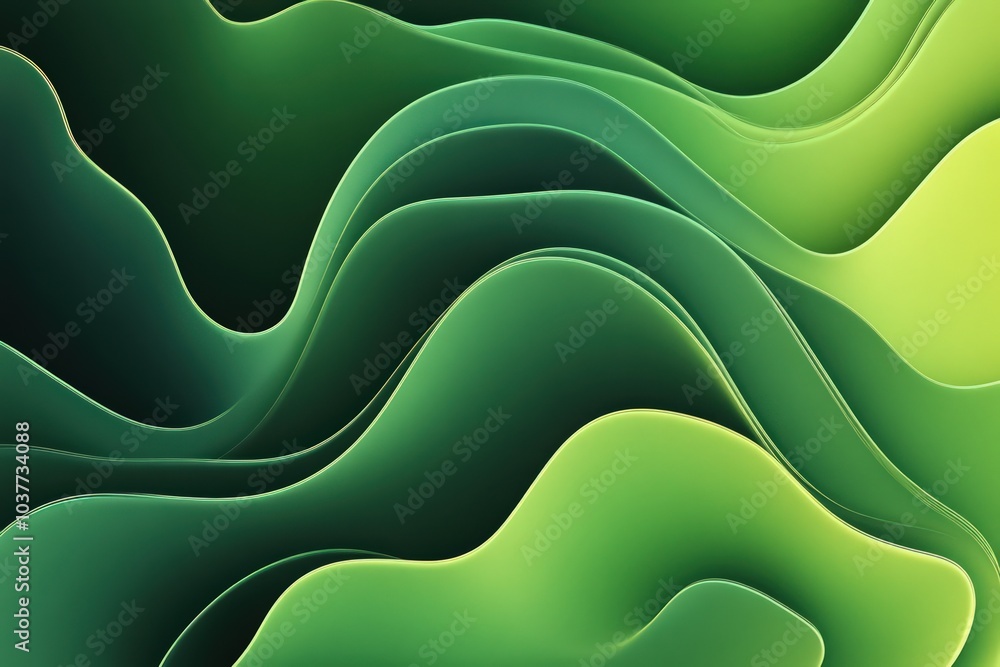 Wall mural stylized green abstract shapes with a smooth gradient effect