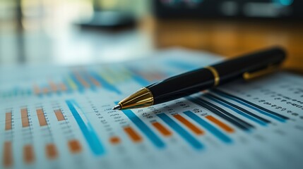 Fototapeta premium A pen and colorful graphs on financial documents