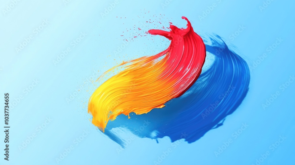 Poster a vibrant paint stroke in the shape of a nine casting a shadow against a blue gradient backdrop 2d c
