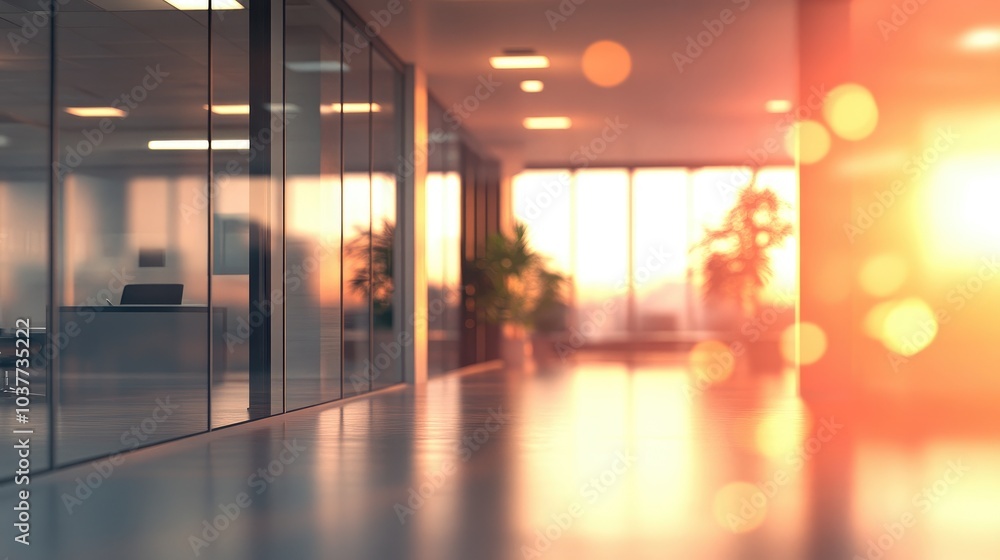 Poster blurred empty office space with abstract light bokeh featuring a 3d rendering style