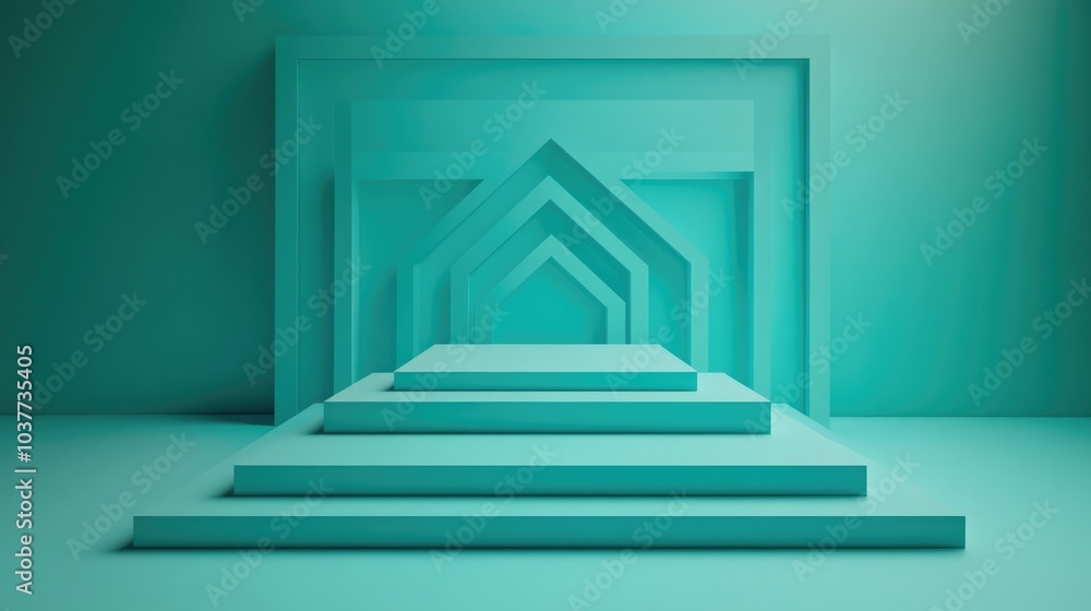 Poster winner podium arranged in a square layout simple geometric background in turquoise ideal for product