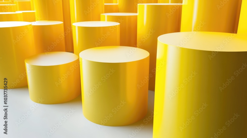 Poster abstract background featuring yellow cylinders on a white surface high quality 3d rendering and illu