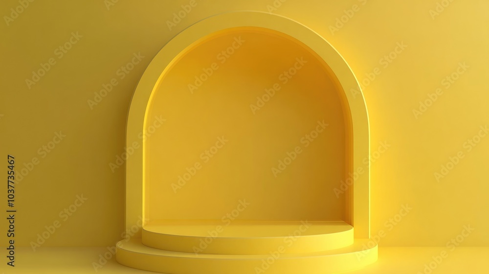 Poster yellow podium for mock up presentation in minimalistic style with ample copy space 3d rendered abstr