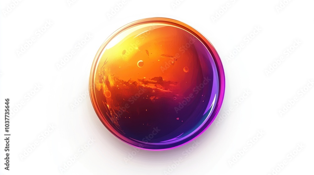 Poster neon planet mars icon in flat style on round button featuring a 3d cartoon rendering isolated solar 