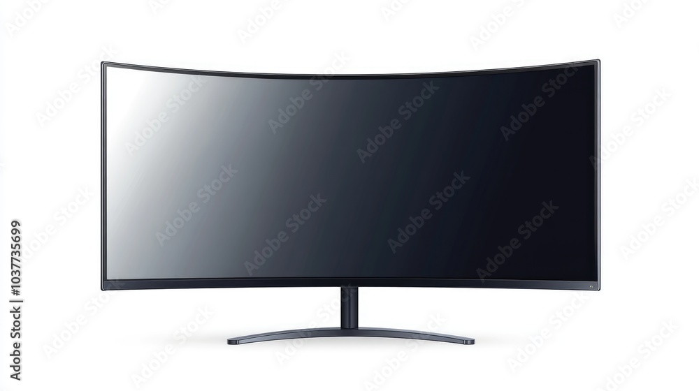 Poster realistic illustration of a blank curved screen monitor available in 4k resolution featuring a wide 
