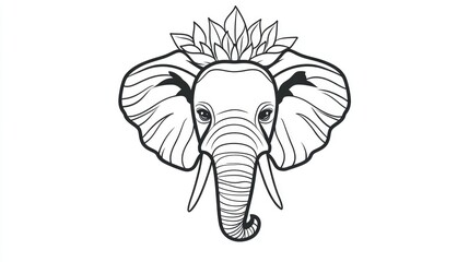 Obraz premium Cute elephant head coloring page featuring simple line art and a geometric flower mandala design ideal for kids and minimalistic clipart art