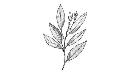 Fototapeta premium Botanical leaf doodle featuring wildflower line art against a clean white backdrop