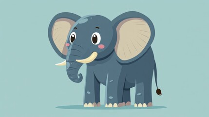 Fototapeta premium Cartoon elephant with a cheerful expression in a flat color style