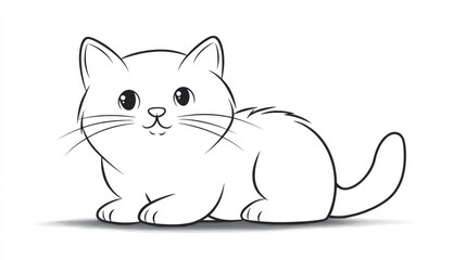 Fototapeta premium Charming Cat Outline Illustration Cute Kitten Drawing Line Art of Playful Cat Simple Sketch for Coloring Pages and Creative Projects Minimalist Cat Line Art for All Ages