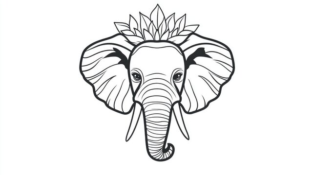 recommend clip art: Cute elephant head coloring page featuring simple line art and a geometric flower mandala design ideal for kids and minimalistic clipart art
