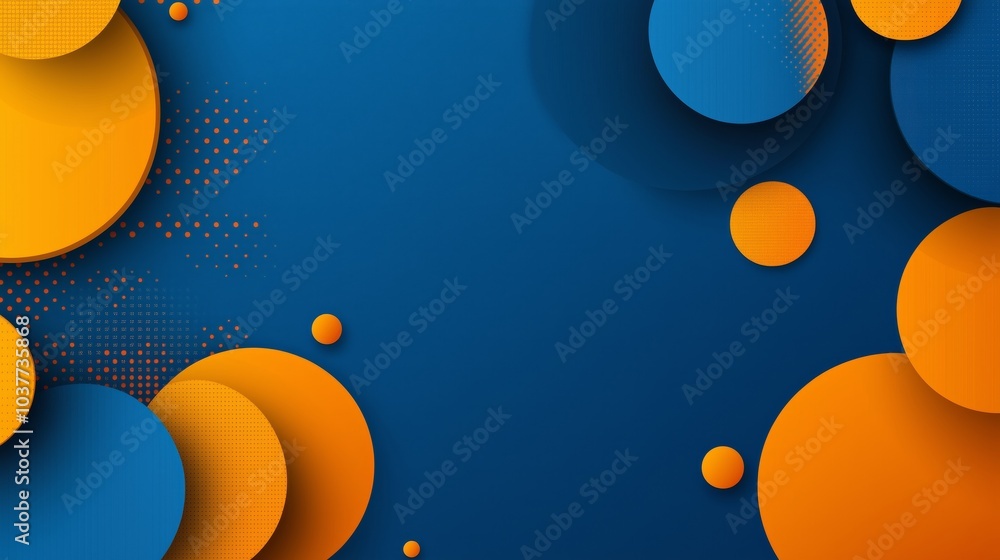 Poster blue and orange background vector presentation design template with geometric shapes, circular patte