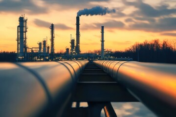 Industrial Pipeline in Oil Refinery, Highlighting Gas and Oil Processing Operations