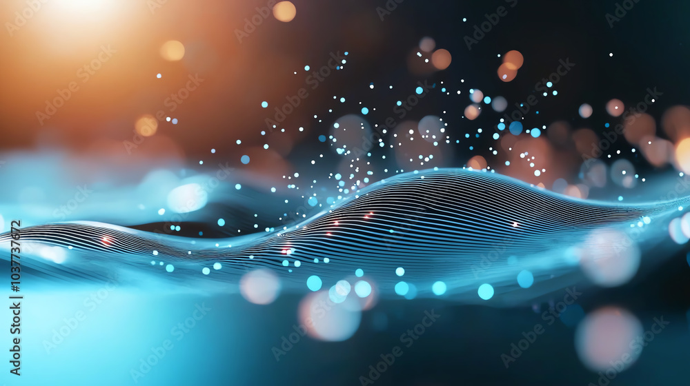 Poster captivating waves of light an abstract journey through a sea of colorful particles and fluid motion
