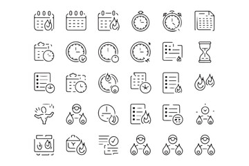 Minimalistic Time Management and Productivity Line Icons Set