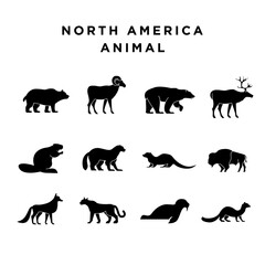Animal north america black line logo icon design set collection