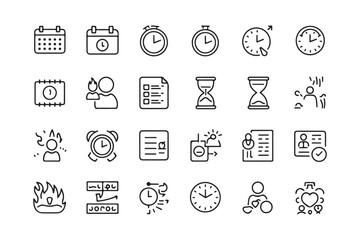 Minimalistic Time Management and Productivity Line Icons Set