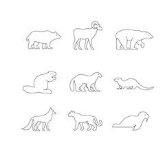 Animal north america black line logo icon design set collection