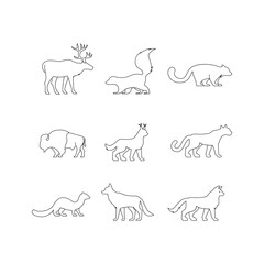 Animal north america black line logo icon design set collection