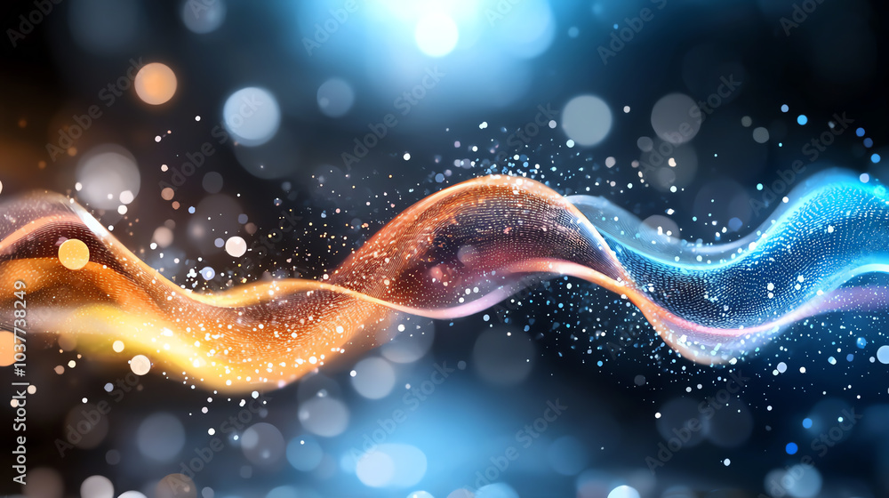 Poster mesmerizing waves of light a dynamic dance of color and sparkle glowing against a dark background