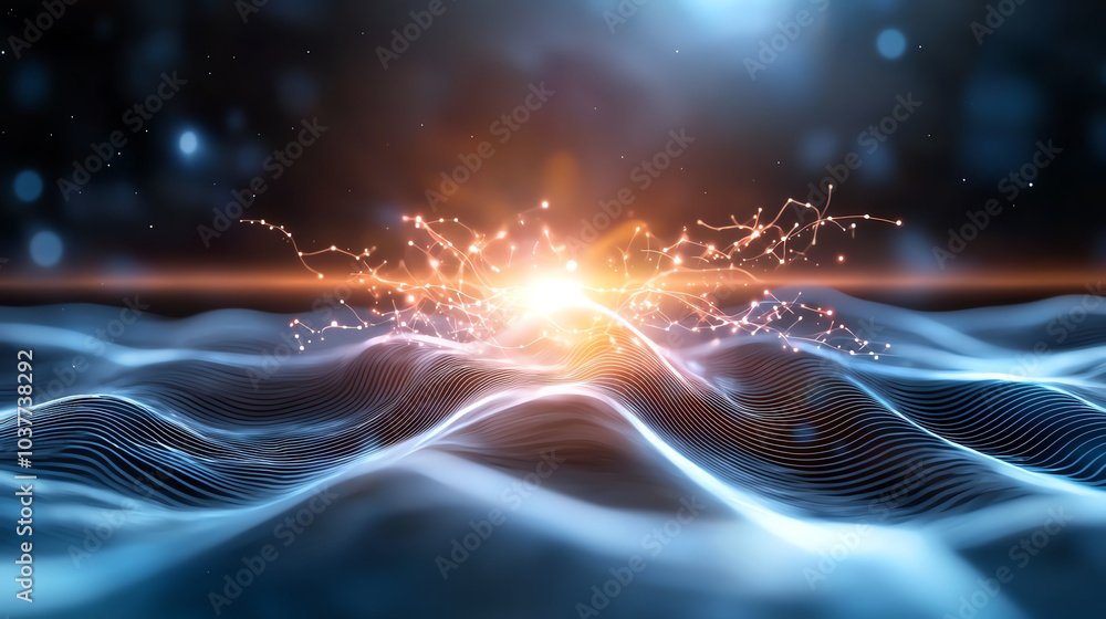 Poster dynamic waves of energy exploring the intersection of light and motion in a digital sea