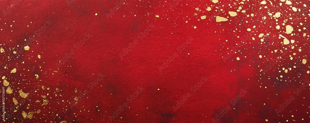 Poster japanese paper texture in red adorned with gold sprinkles, creating a rich and elegant backdrop suit