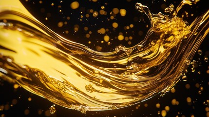 Luxurious oil splash capturing the dynamic movement and reflective quality of olive or engine oil; ideal for high-end product visuals.