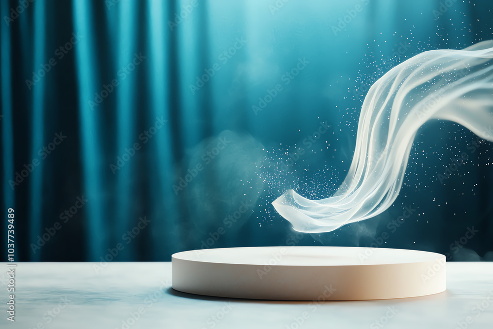 Poster ethereal flow a mysterious display of light and motion on a minimalist stage