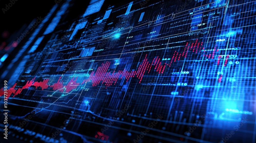 Poster market chart displaying business growth, with a graph showing upward trends in stock or financial da