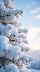 close- a snowy pine branch