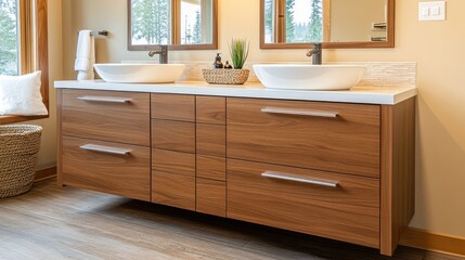 Modern Bathroom Vanity with Natural Wood Finish