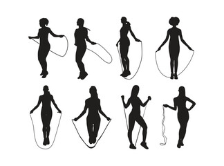 Obraz premium vector silhouette of woman skipping with jump rope 