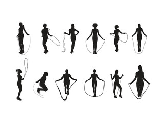 vector silhouette of woman skipping with jump rope
