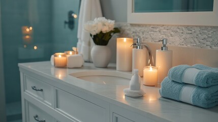 Serene Bathroom with Candles and Towels