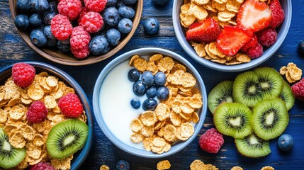 Fototapeta premium Fresh Breakfast Bowls with Berries and Cereal