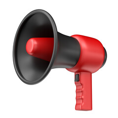 Red And Black Megaphone In 3D Render And 3D Illustration with transparent background
