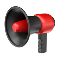 Red And Black Megaphone In 3D Render And 3D Illustration with transparent background
