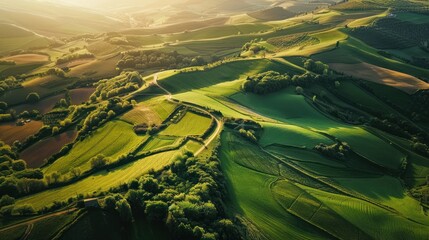 Aerial View of Rolling Green Hills