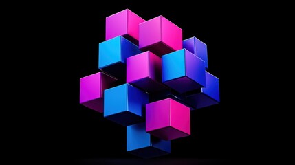 Obraz premium Abstract colorful cubes forming a 3D structure on a black background.